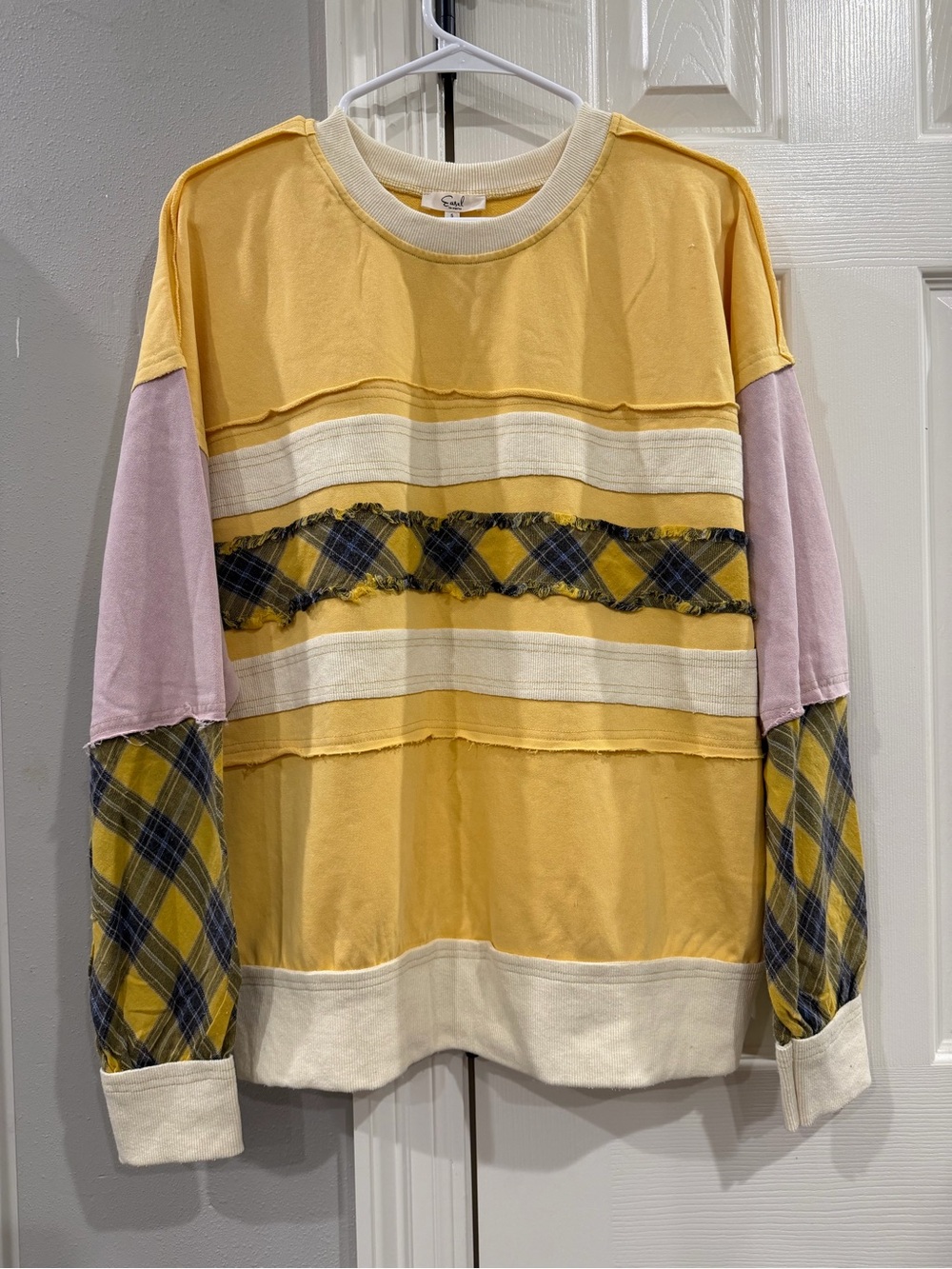 NWOT Easel Yellow Patchwork Long-sleeve top sz S